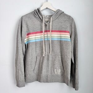 GAP Gray with Pastel Rainbow Striped Full Zip Hoodie Size Small